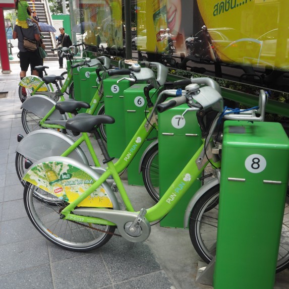 For those brave -or foolish- enough: rental bikes on Sukhumvit Road.