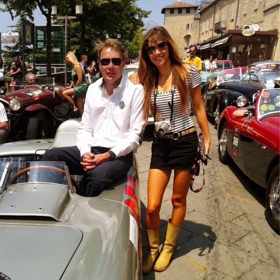 Beertje van Beers with Mika Hakkinen during Mille Miglia. 